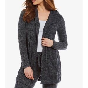 Barefoot Dreams CozyChic Lite Resort Cardigan With Hood Charcoal Gray Sz Large